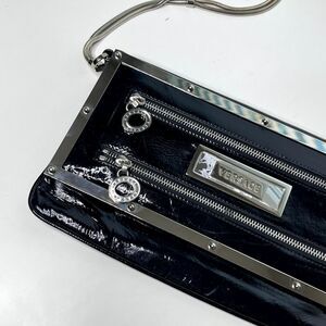 Versace Clutch Mini Bag Black Patent Leather Shoulder Handbag Wallet Purse Italy
